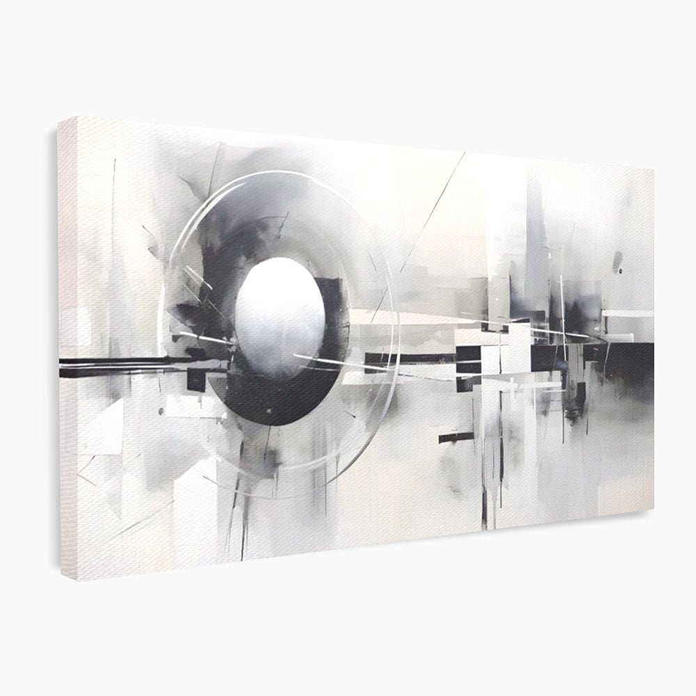 Tablou canvas cu pictura abstracta cu sfera si cercuri, fara rama, pe sasiu de lemn